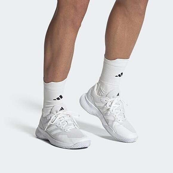 NWT adidas Men\'s Gamecourt 2.0 Tennis Sneaker, White/Matte Silver-Size 14